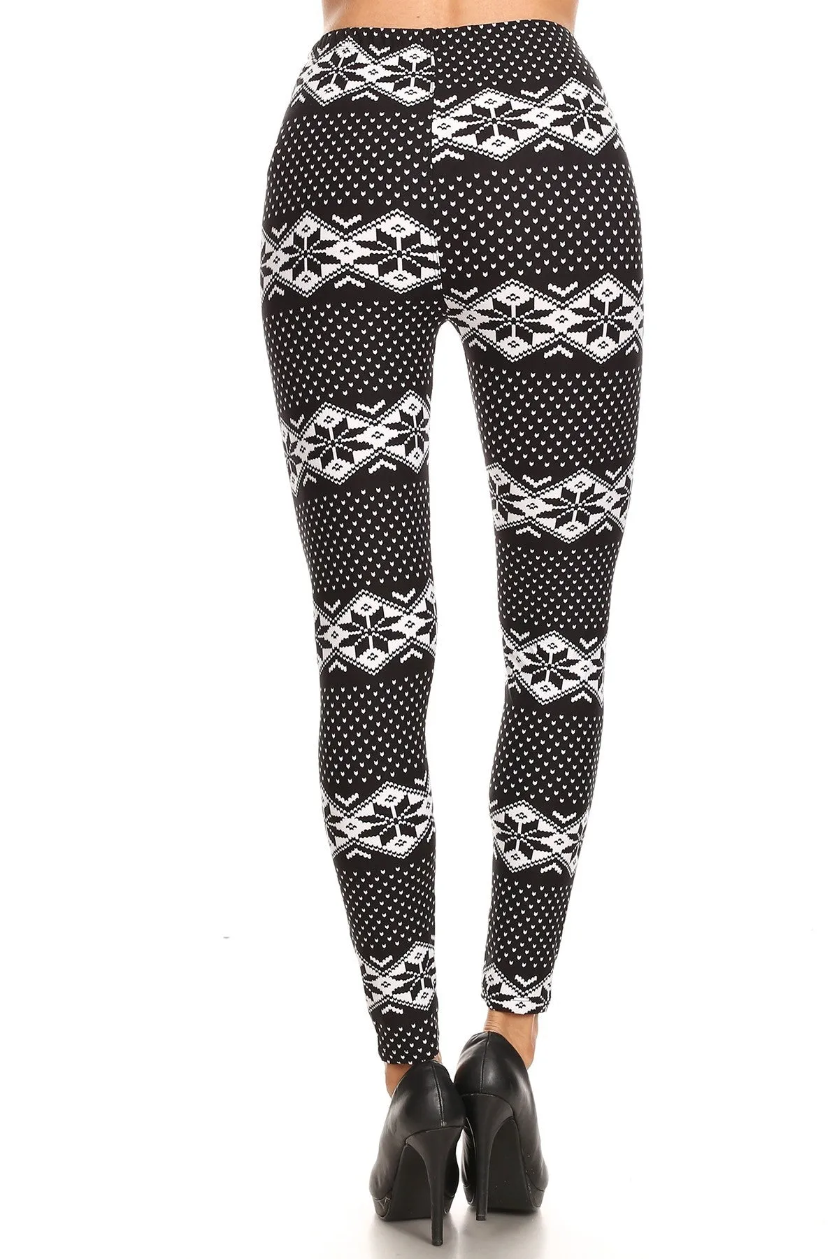 Women's Plus B&W Dianmond Fair Isle Pattern Printed Leggings