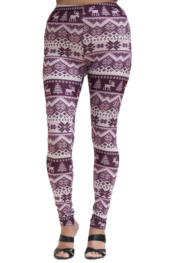 Women's Plus Purple Reindeer Design Printed Leggings