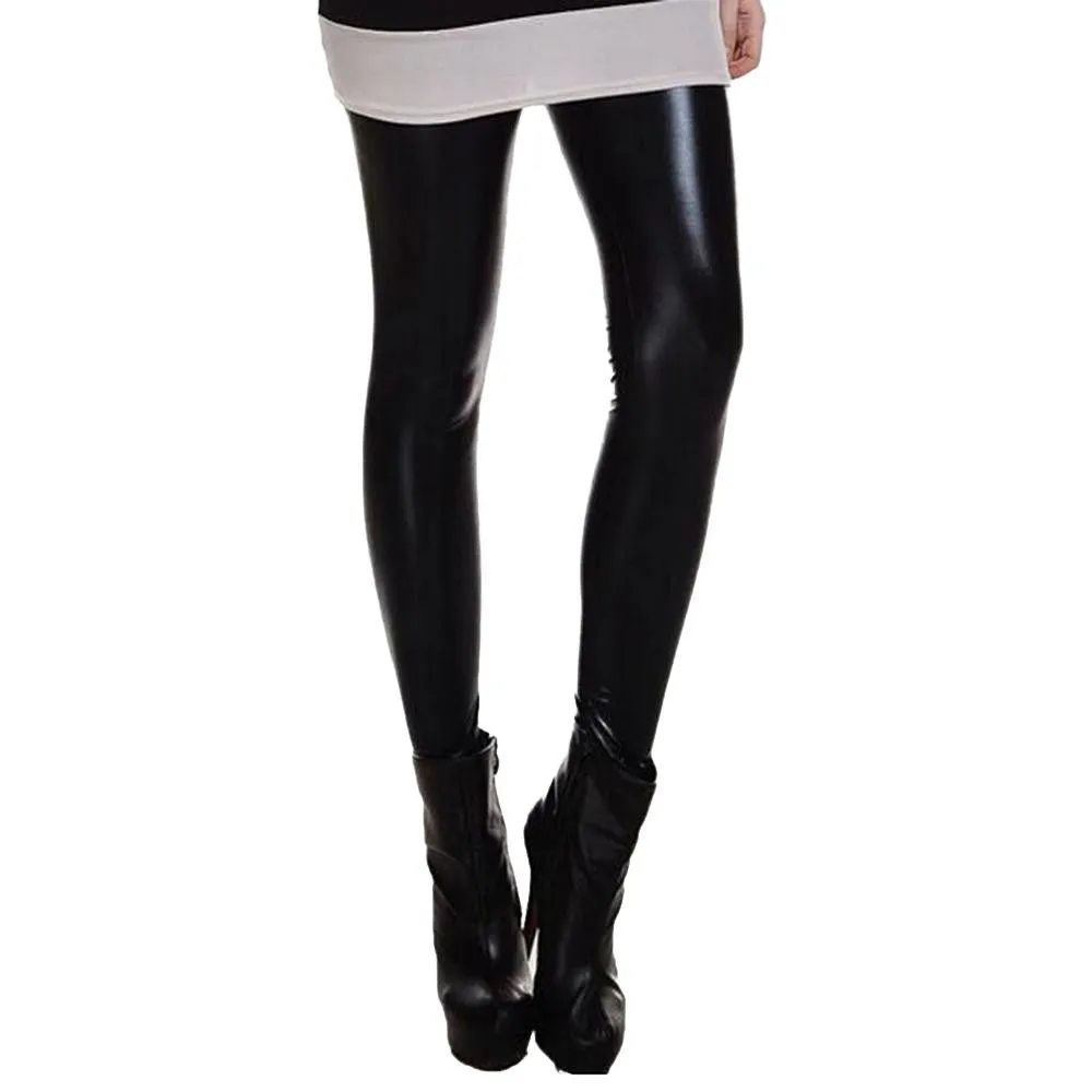 Womens PU Leather Pants High Elastic Waist Leggings Not Crack Slim Leather Leggings Trousers SM6