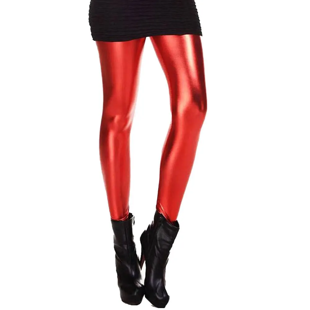 Womens PU Leather Pants High Elastic Waist Leggings Not Crack Slim Leather Leggings Trousers SM6