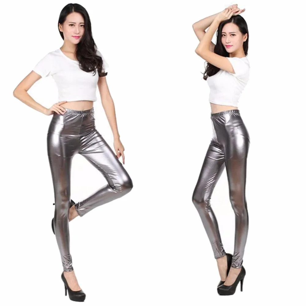 Womens PU Leather Pants High Elastic Waist Leggings Not Crack Slim Leather Leggings Trousers SM6