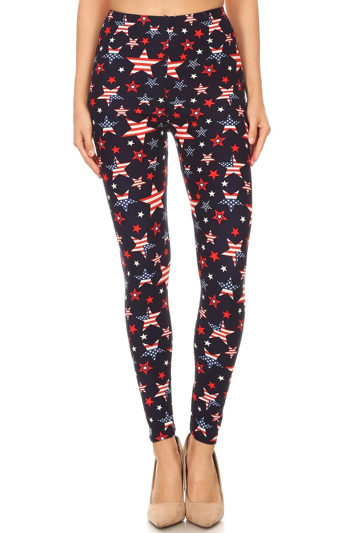 Women's Regular Stars & Stripes American Flag Pattern Printed Leggings