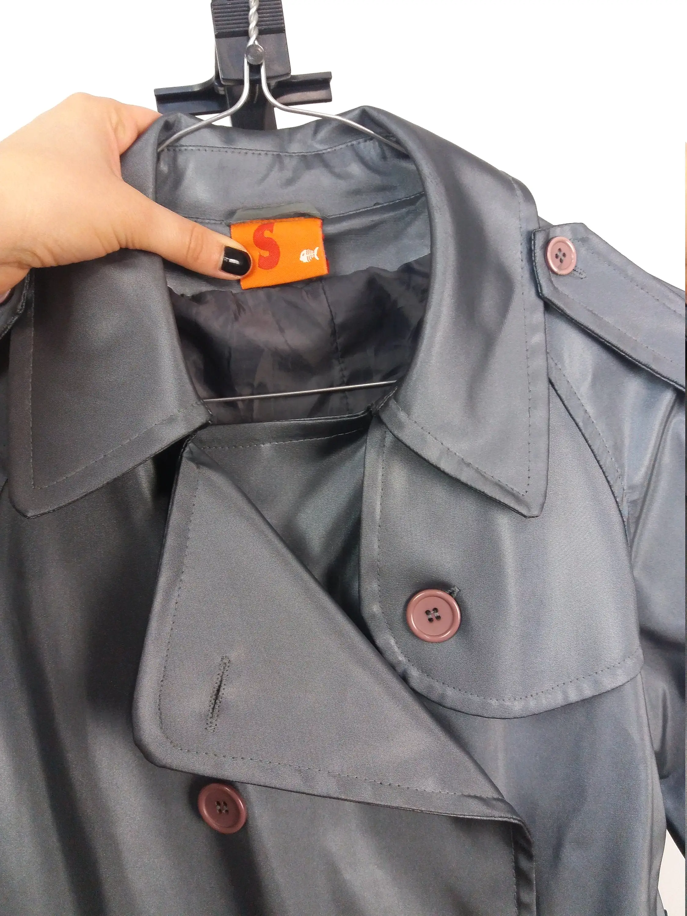 Y2K Shiny Trench-coat PVC in Liquid Grey - size XS-S