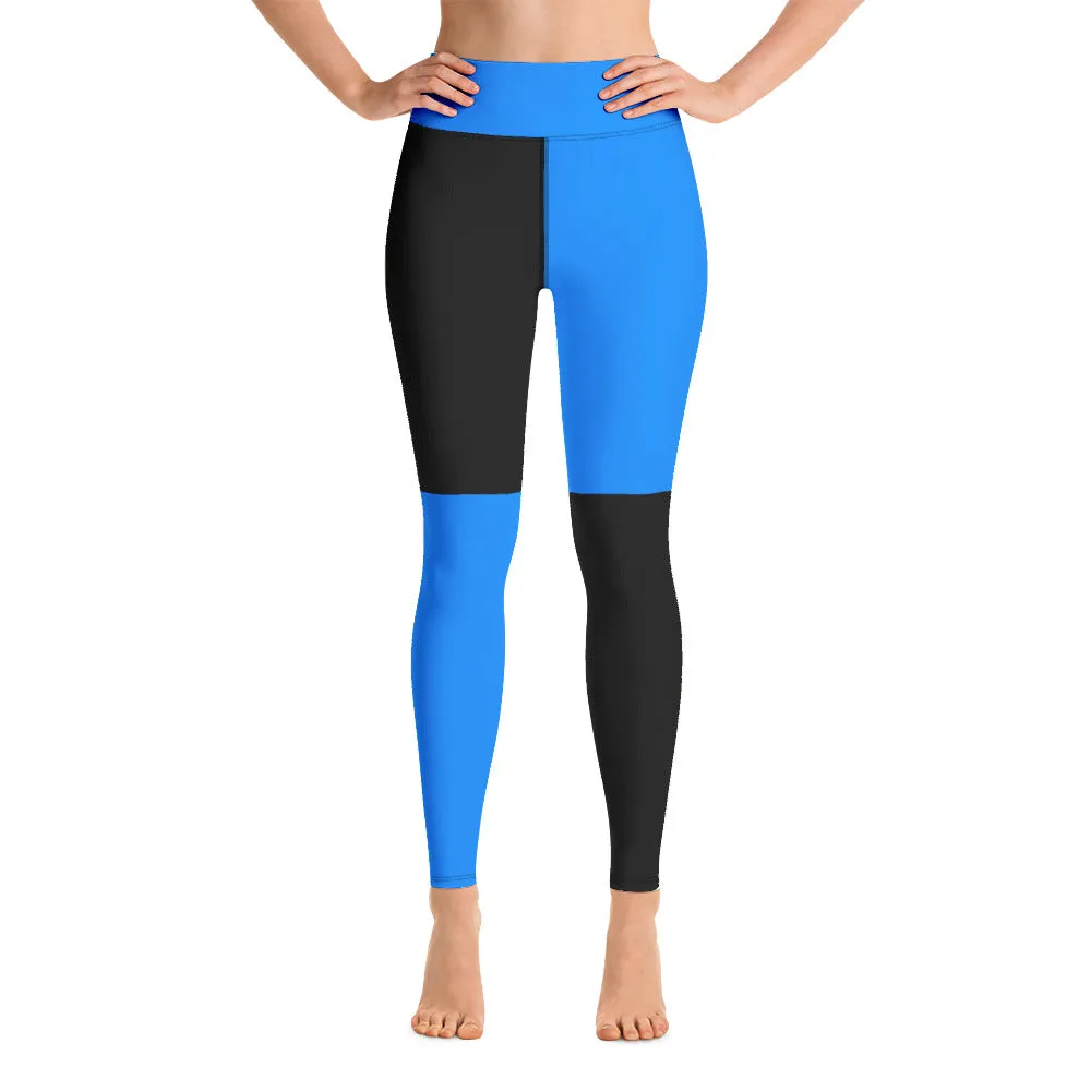 Yoga Leggings Black and Blue Checker