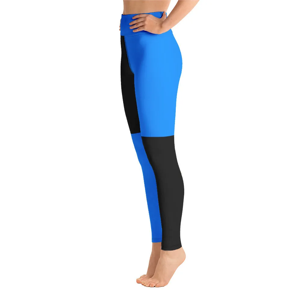 Yoga Leggings Black and Blue Checker