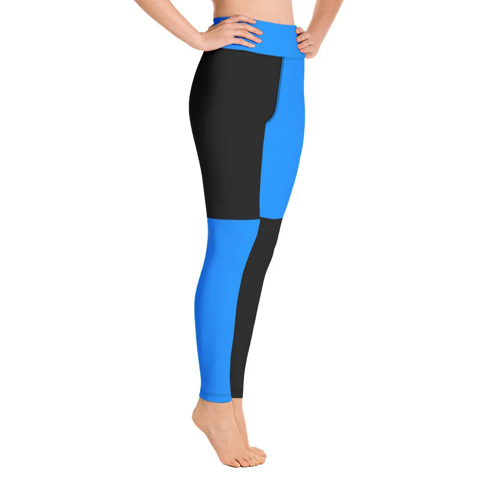 Yoga Leggings Black and Blue Checker