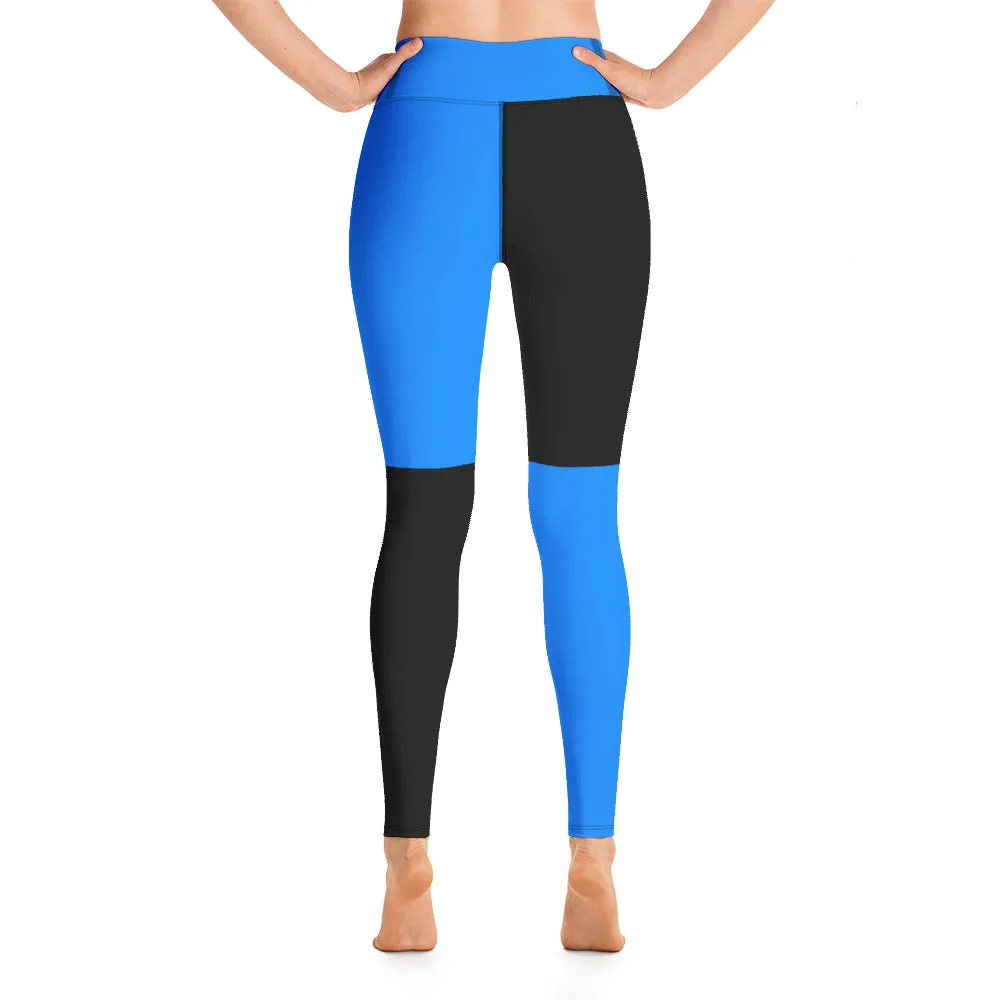 Yoga Leggings Black and Blue Checker